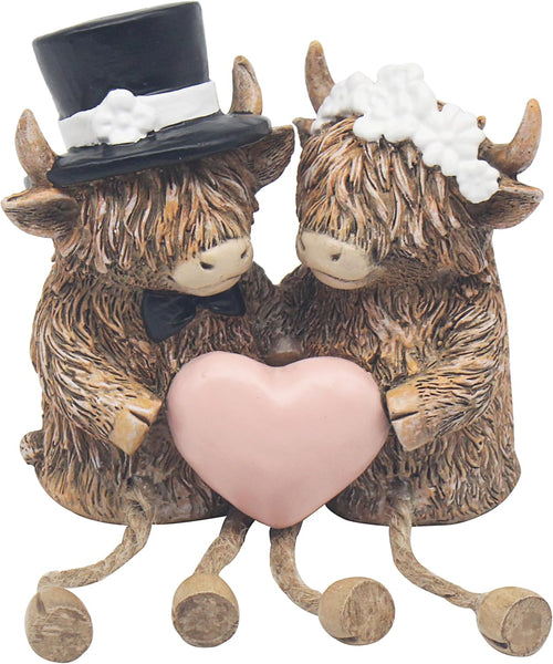 Happy Highland Cow Wedding Day Decor Figurines
