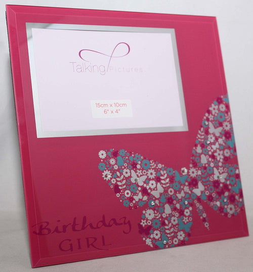 Birthday Girl Pink Glass & Butterfly 6" x 4" Photo Picture Frame