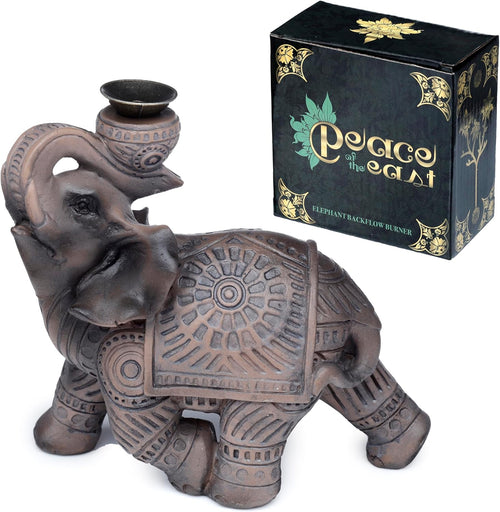 Puckator Peace of the East Wood Effect Elephant Backflow Incense Burner - Home Zen Meditation Decor Accessories - Incense Waterfall Cone Burner - Spiritual Feng Shui Gothic Goth Relaxation Gifts Gift