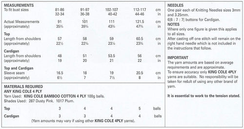 King Cole 4482 Knitting Pattern Ladies Top and Cardigan in Bamboo Cotton 4ply