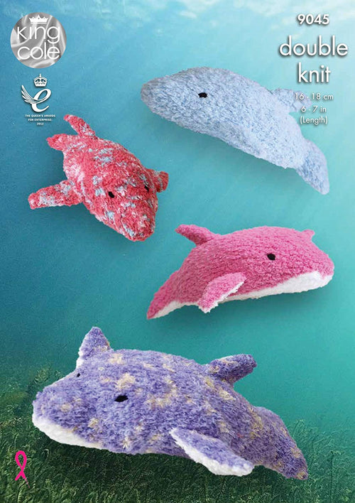 King Cole 9045 Knitting Pattern Toy Dolphins to knit in Cuddles DK
