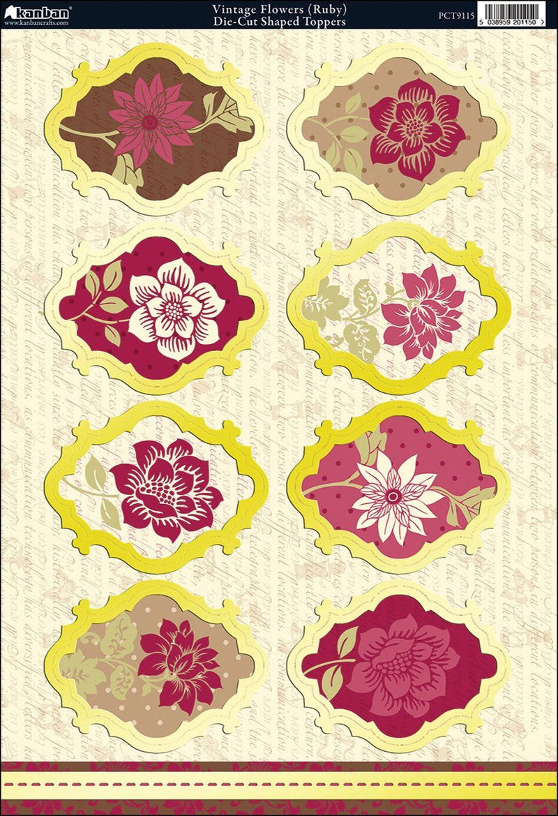 Shabby Chic Die-Cut Punch-Out Sheet 8"X12"-Vintage Flowers Ruby/Ivory