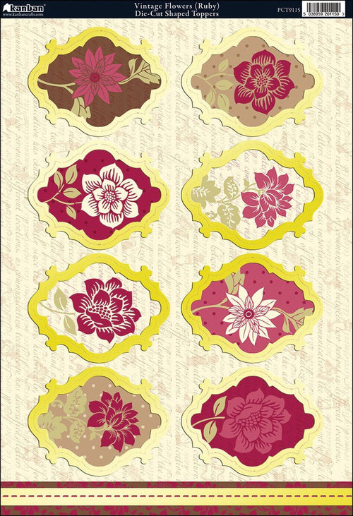 Shabby Chic Die-Cut Punch-Out Sheet 8"X12"-Vintage Flowers Ruby/Ivory
