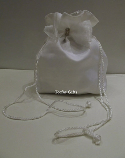 White Matt Satin Wedding Bridal Bag - White Matt Satin Holy Communion Dolly Bag.