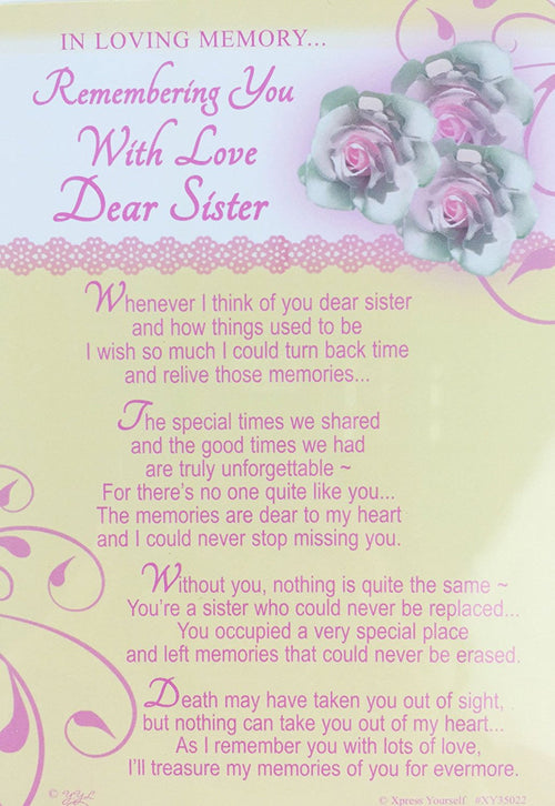 In Loving Memory - Remembering You With Love Dear Sister - Grave/Graveside Memorial Card
