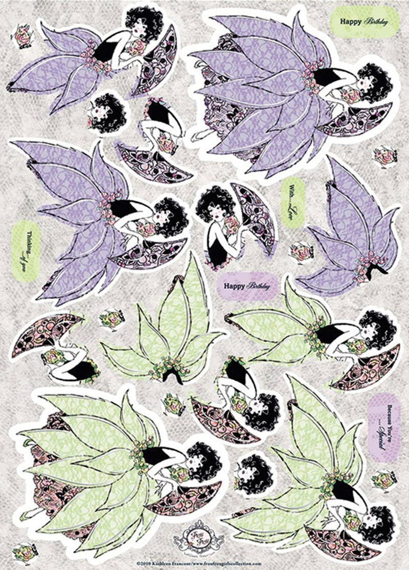 Frou Frou Die-Cut Punch-Out Sheet 8"X12"-Foiled Fandango Girl Lilac & Green