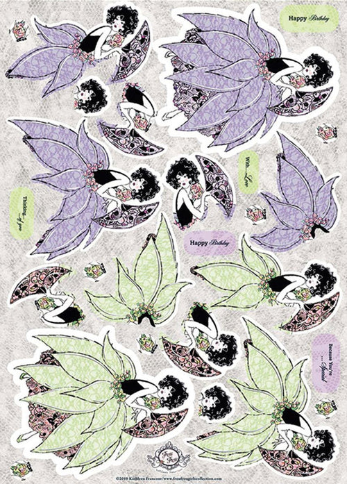 Frou Frou Die-Cut Punch-Out Sheet 8"X12"-Foiled Fandango Girl Lilac & Green