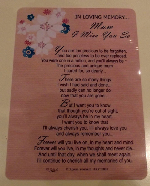 Mum Graveside Memory Card. In Loving Memory Mum I Miss you So. Mum Mother's Day Graveside Memory Card