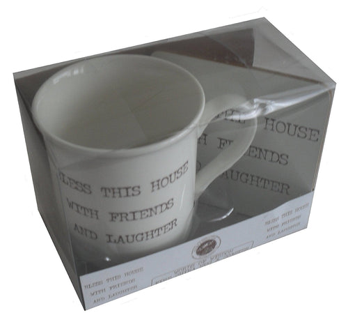 Word Of Wisdom Mug & Coaster Boxed Set - Bless This House With Friends And Laughter