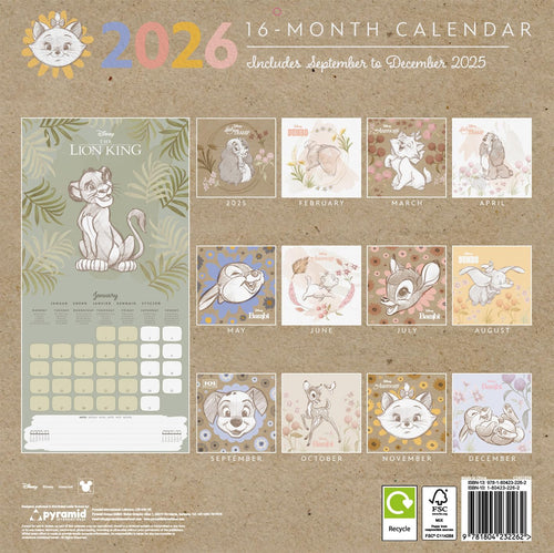 DISNEY CLASSICS (Artist Series) 2026 Square Wall Calendar – Official 16-Month Calendar Featuring Artistic Disney Characters – Collectible Gift for Animation Fans