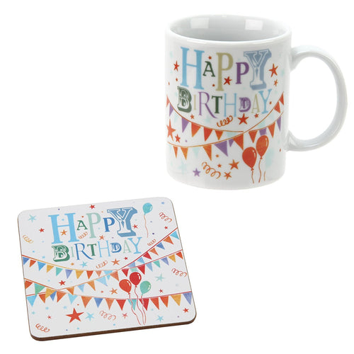 Happy Birthday ! Funky Gift Set Mug and Cork coaster