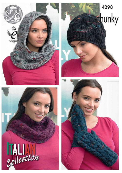 King Cole Ladies Knitting Pattern Womens Accessories Cowls Hat Mittens Florence Chunky (4298)