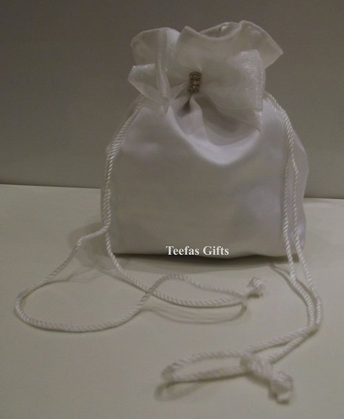 White Matt Satin Wedding Bridal Bag - White Matt Satin Holy Communion Dolly Bag.
