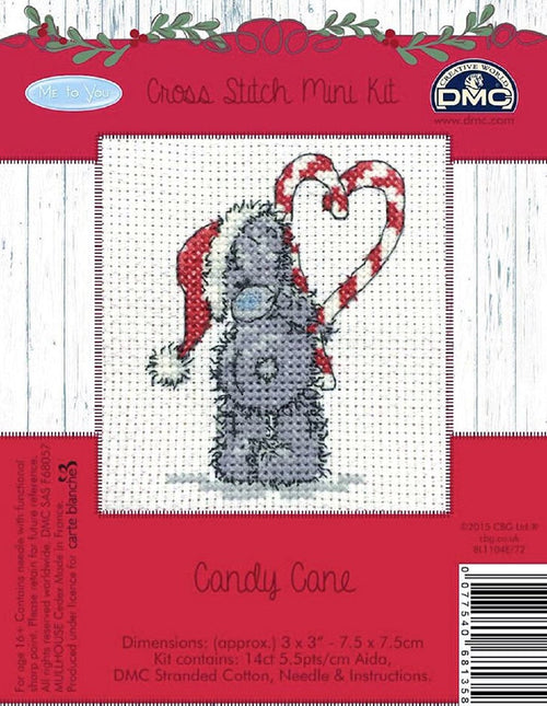 DMC Me to You Christmas Tatty Teddy Cross Stitch Mini Kit - Candy Cane