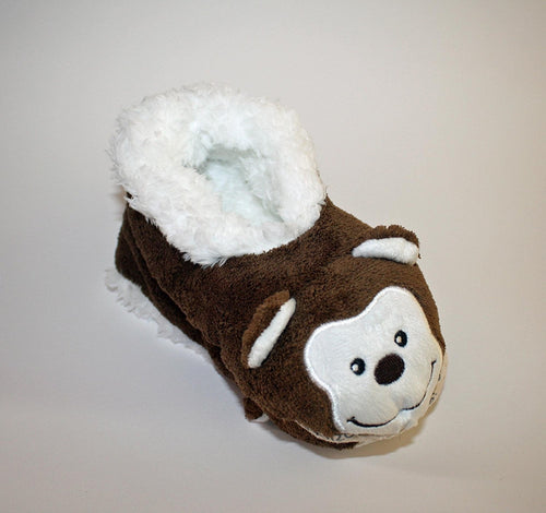 NEW Snoozies Cozy Little Animals Indoor Fleece Slippers with Non Slip Sole (UK 3-4, Brown Monkey)