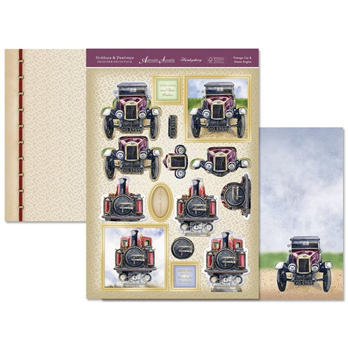 Hunkydory Designer Decoupage VINTAGE CAR & STEAM ENGINE - Hobbies & Pastimes