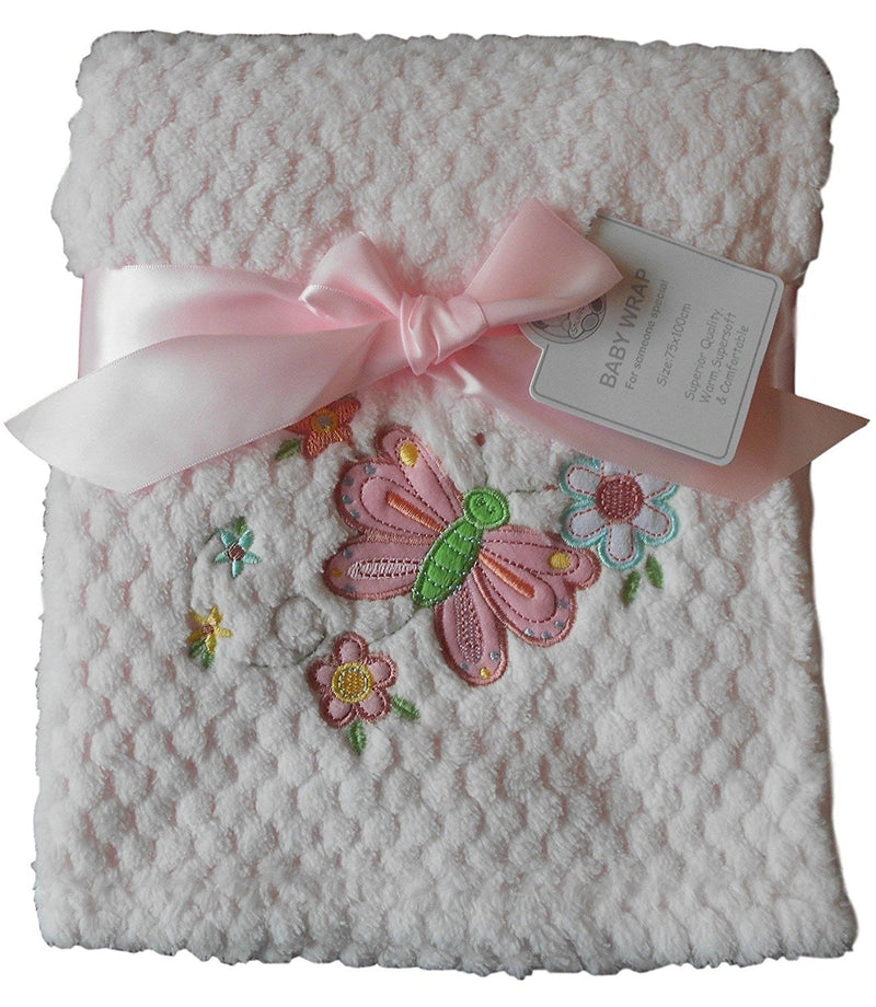 Baby Girls Beautiful Pink Butterfly and Flowers Blanket Wrap 100cm x 75cm approx
