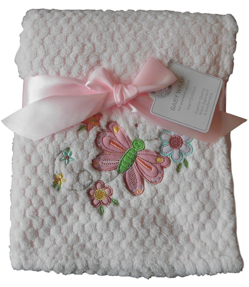 Baby Girls Beautiful Pink Butterfly and Flowers Blanket Wrap 100cm x 75cm approx