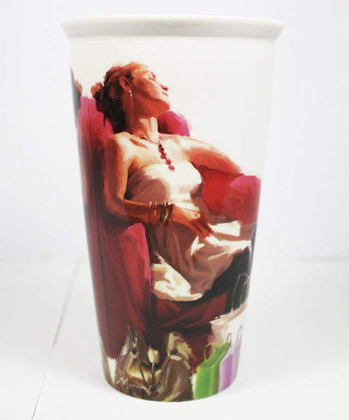 [LP32741] 'A Girl's Life' Double Walled Insulation With Silicon Travel Mug, Shopping, Bags etc Design, Make a Great Gift for Mum, Sister, Aunty, Niece, Gran, Keeps Drinks Hot, Ideal For Use On The Move, 6.5 inches/17cm in