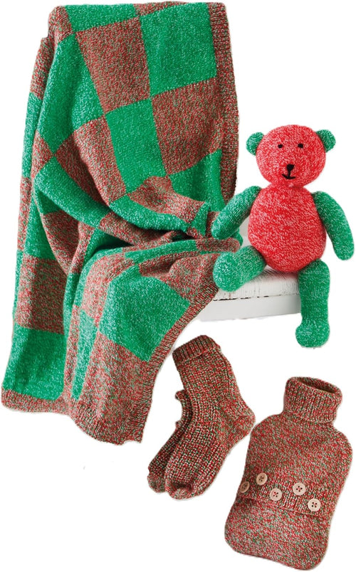 King Cole DK Knitting Pattern - 6138 Check Blanket Teddy, Socks & Hot Water Bottle