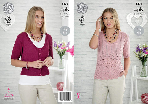 King Cole 4482 Knitting Pattern Ladies Top and Cardigan in Bamboo Cotton 4ply