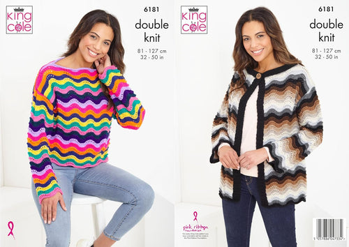 King Cole 6181 Knitting Pattern Womens Wave Sweater and Cardigan in King Cole DK