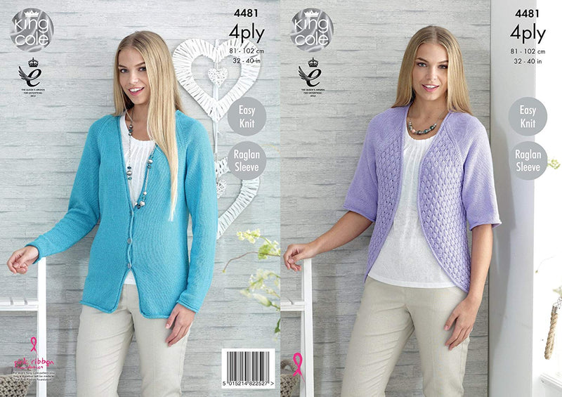 King Cole 4481 Knitting Pattern Ladies Cardigan and Bolero in Bamboo Cotton 4ply