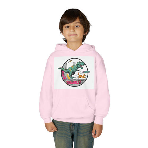T-Rex Chase Dino Rumble Youth Hoodie | Dinosaur Graphic Sweatshirt