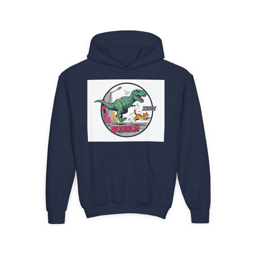 T-Rex Chase Dino Rumble Youth Hoodie | Dinosaur Graphic Sweatshirt