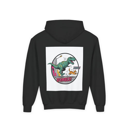 T-Rex Chase Dino Rumble Youth Hoodie | Dinosaur Graphic Sweatshirt