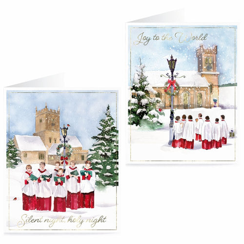 Tom Smith Boxed Christmas Cards Pack - 15 Luxury Xmas Cards with Envelopes and Seals - Seasonal Church and Choir Designs - Recycled Eco Friendly Christmas Card Set