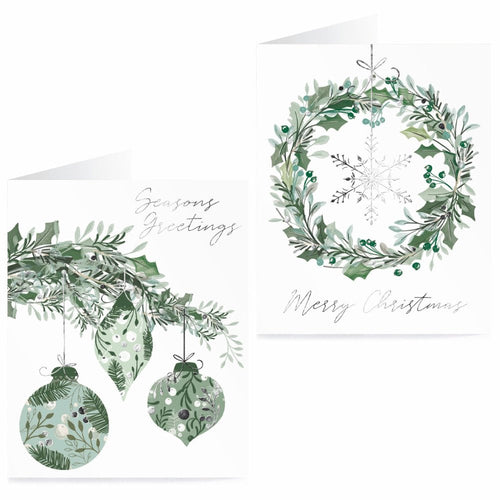 TOM SMITH  CARDS LUX BOXED WREATH & BAUBLE  15IN PACK