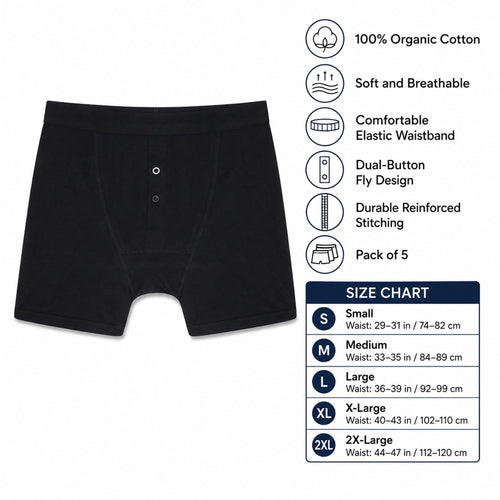 Sock Stack Men's Cotton Button Fly Boxer Shorts Pack Of 5 Breathable Stretch Gym Sports