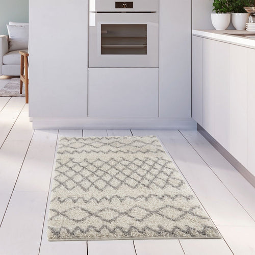 Moroccan Ivory Grey Shaggy Rug | 900