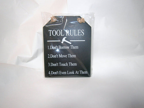 pair wooden toilet rules and and tool rules hanging plaque