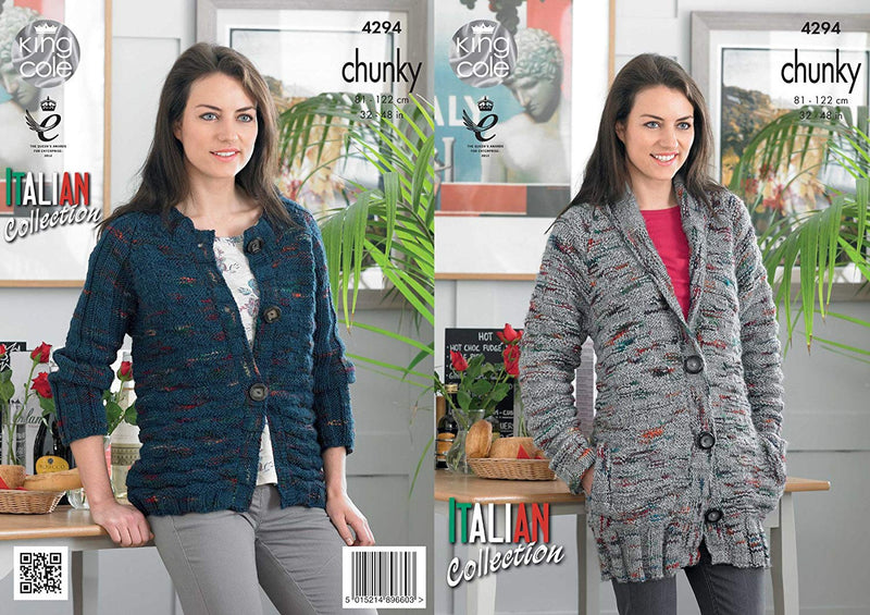 King Cole Ladies Knitting Pattern Womens Short or Long Jacket Cardigan Florence Chunky (4294)