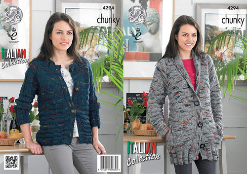 King Cole Ladies Knitting Pattern Womens Short or Long Jacket Cardigan Florence Chunky (4294)