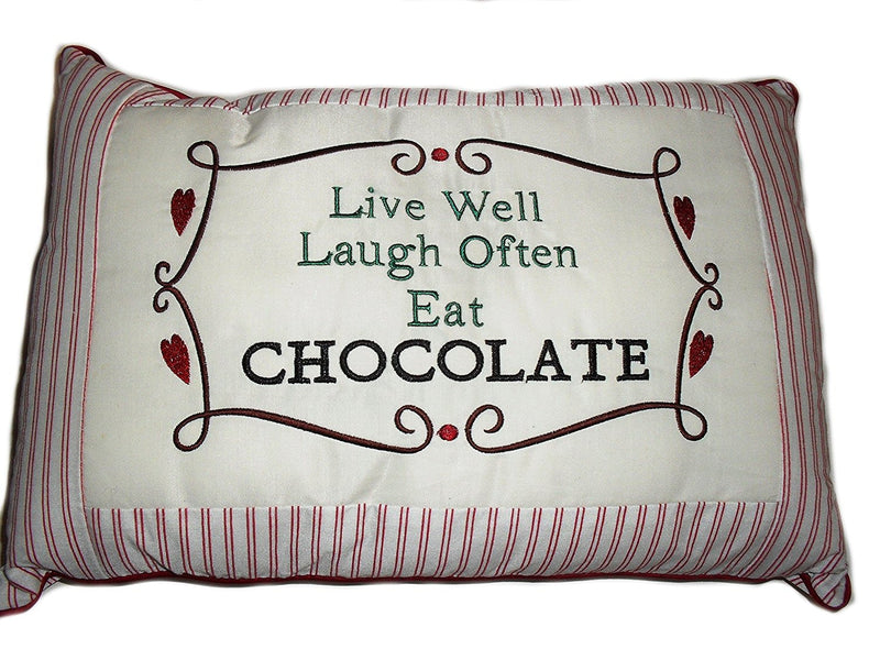 Live Well, Laugh Often, Eat Chocolate" Funny Decorative Cushion