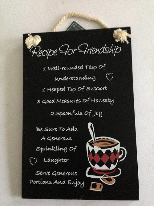 Wooden Shabby Chic Sign Recipe For Friendship Plaque 24cm x 16cm