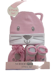 Very Cute Set for Baby - 0 to 6 months Hat, Mittens and Booties Blue Or Pink