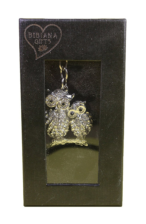 Owls Diamante Keyring and Presentation Box
