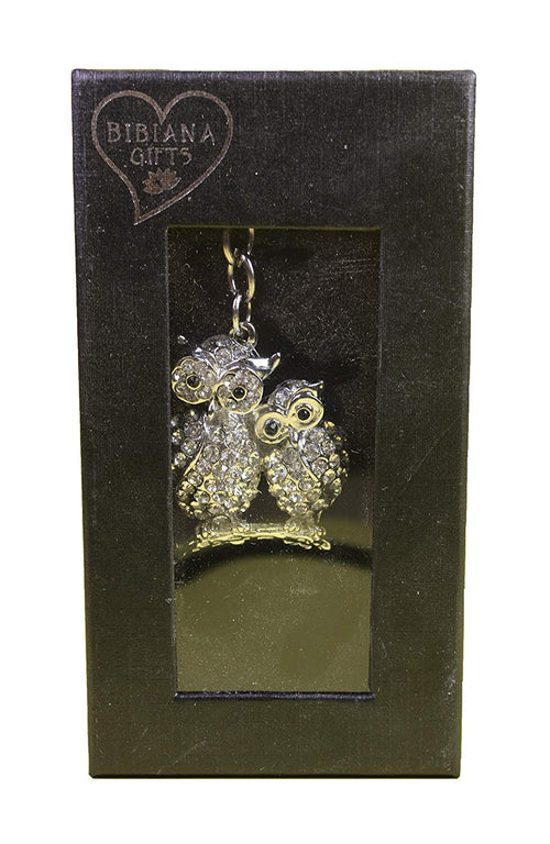 Owls Diamante Keyring and Presentation Box