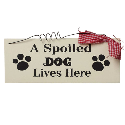 Small Wooden Sign Decoration with Red Gingham Ribbon and Wire