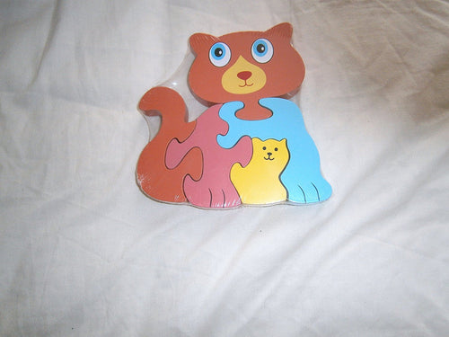 Childrens Kids Wooden Animal Cat Shape Puzzle 12 Months+