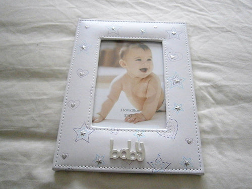 baby photo frame 5x7 neutral hearts stars