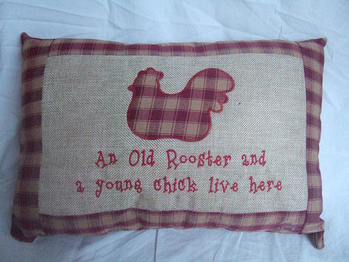 Old Rooster and Young Chick Live Here" Husband / Wife Themed Decorative Cushion