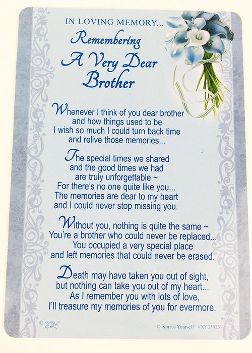 In Loving Memory - Remembering A Very Dear Brother - Grave/Graveside Memorial Card
