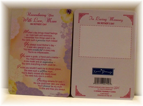 Loving Memory Mother's Day Graveside Memorial Card & Holder 5.75 x 4"- With Love Mum 35007