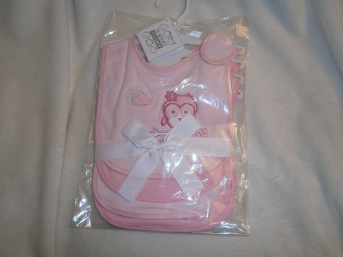 nursery time bib set one pattern 3 plain pink 4 piece set