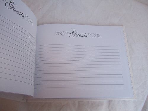 White and Silver Wedding Guest Book with Love Heart Motif - 40 Double Sided Pages